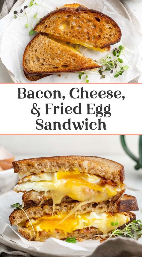 Start your day off right with this best ever egg sandwich! Crispy bacon, a perfectly fried egg, and plenty of cheese sandwiched between two slices of buttered bread. This egg sandwich uses just one skillet, and is ready in under 10 minutes! Fried Egg Sandwich Breakfast, Bacon And Egg Sandwich, Buttered Bread, 40 Aprons, Fried Egg Sandwich, Egg Sandwich Breakfast, Egg And Cheese Sandwich, Bacon Fries, Grilled Ham