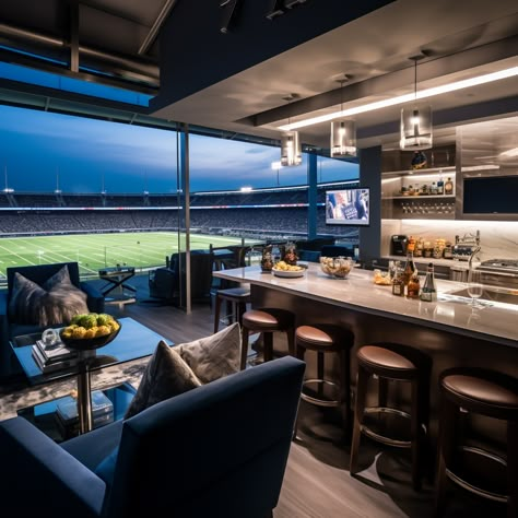 Stadium Seating Living Room, Sports Stadium Suites, Football Stadium Suites, Stadium Suite, Luxury Stadium Suites, Stadium Vip Lounge, Chelsea Stadium, Skybox Stadium, Hotel Penthouse