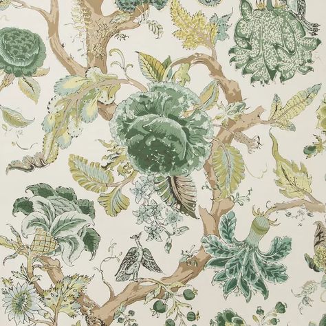 Adlington Paper - Green | Kravet Lee Jofa Wallpaper, House Wallpaper, English Design, Lee Jofa, Botanical Wallpaper, Fabric Houses, Blog Branding, Paper Roses, Green Wallpaper