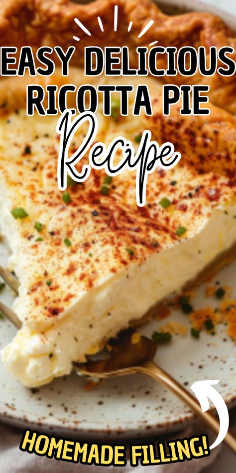 Easy Ricotta Pie Recipe Ricotta Pie Italian Easy, Fresh Ricotta Recipe, Ricotta Pie Recipe, Ricotta Dessert, Ricotta Pie, Ricotta Cheese Recipes, Ricotta Filling, Ricotta Recipes, Gluten Free Pie