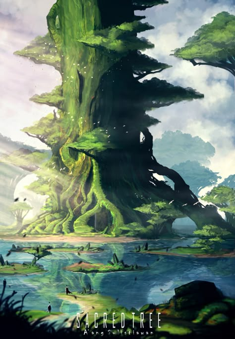 Sacred Tree. Sacred Tree, 강아지 그림, Landscape Concept, Fantasy Forest, Fantasy City, Fantasy Setting, Fantasy Castle, Fantasy Places, Landscape Scenery