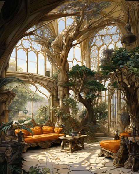 Rivendell Interior Design, Elven House Interior, Fairy Rpg, Ethereal Architecture, Elven House, Elven Architecture, Fairytale Town, Outdoor Fire Pit Seating, Tree Interior