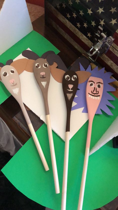 Three billy goats gruff spoon puppets Spoon Puppets, Wooden Spoon Puppets, Early Years Teaching, World Book Day Ideas, Wooden Spoon Crafts, Paint Book, Fairy Tale Crafts, Spoon Craft, Story Sack