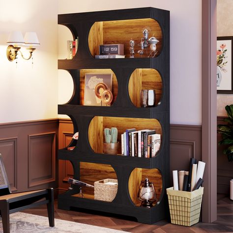 71” Tall Bookshelf, 4-Tier Wood Bookcase for Living Room - Bed Bath & Beyond - 40900546 Brown Book Shelves, Dark Wood Book Shelf, Black Bookcase Wood Shelves, Chocolate Brown Bookshelf, Tall Dark Brown Book Shelf, Tall Bookshelves, Tall Bookcases, Bed In Living Room, Wood Bookcase