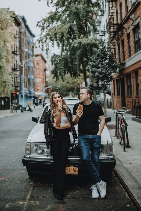 A Couple Session in the Greenwich Village of NYC Couple Poses Street, Modern Couples Photoshoot, Engagement Photos Outfits City Casual, Goofy Photoshoot Ideas, Couple Photos In The City, City Engagement Photoshoot, City Couple Pictures, Neighborhood Engagement Photos, Chill Engagement Photos