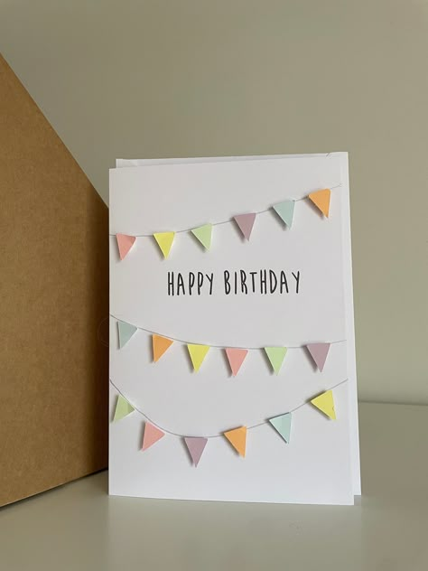 Pastel bunting card. Pastel Gift Ideas, 17 Birthday Card, Handmade Happy Birthday Cards, Aesthetic Birthday Cards Handmade, Birthday Cards Diy Handmade, Birthday Card Inspo, Pastel Bunting, Handmade Birthday Card Ideas, Easy Birthday Cards Diy