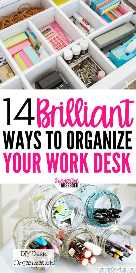 Organize Office At Work, Work Desk Organization, Organized Desk, Desk Hacks, Desk Organisation, Work Cubicle, Office Organization At Work, Desk Organization Diy, Organizing Hacks