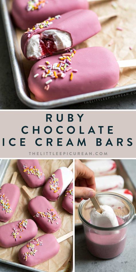 Chocolate Dipped Ice Cream Bars, Ice Cream Bars Recipes, Yogurt Ice Cream Bars, Dipped Ice Cream Bars, Strawberry Ice Cream Bar, Homemade Ice Cream Bars, Ice Cream Bar Recipe, Colored Chocolate, Swirl Ice Cream