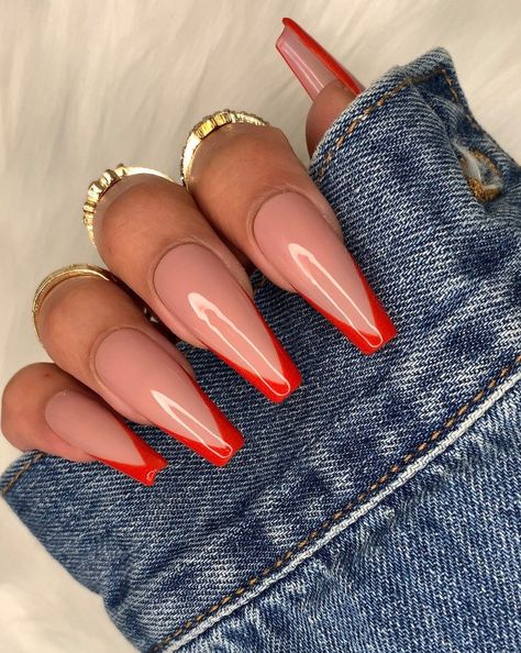 Red French NailsV Tip NailsFrenchie NailsBallerina Coffin | Etsy Red Tip Nails, Red French Tip, Red Acrylic Nails, Red French, French Tip Acrylic Nails, Tip Nails, Ballerina Nails, Acrylic Nails Coffin Short, Acrylic Nails Coffin