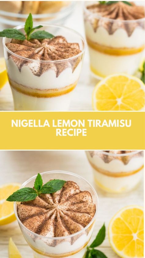 This delicious Lemon Tiramisu is a creamy, citrusy twist on the classic dessert. Quick and simple to prepare, it’s made with common ingredients like mascarpone and sponge fingers. With a refreshing lemon syrup and rich mascarpone layers, this easy treat is perfect for any occasion. Enjoy it chilled for the best flavor! Tirimasu Recipes, Lemon Tiramisu Recipe, Nigella Lawson Desserts, Dessert Quick, Lemon Tiramisu, Babaganoush Recipe, Nigella Lawson Recipes, Lemon Syrup, Easy Treat