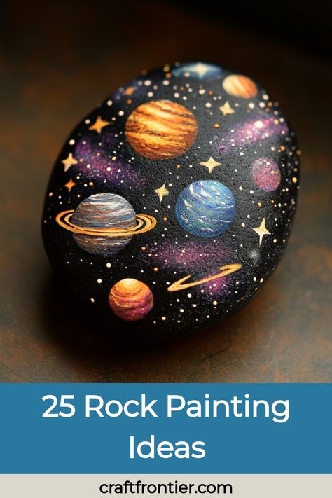 Rock painting is a fun DIY activity for kids to express their creativity! Turn regular stones into colorful works of art by painting animals or flowers. These painted rocks can bring personality to your garden, acting as unique decorations or markers. Follow an easy tutorial to learn how to choose the perfect stones, paint them, and apply a protective finish that ensures your artwork lasts outdoors. Planet Rock Painting, Small Pebble Painting, Stone Painting Nature, Glow In The Dark Rock Painting, Stone Painting Ideas Easy, Minecraft Rock Painting, Painting Stones Ideas, River Rock Painting, Rock Painting Patterns Templates