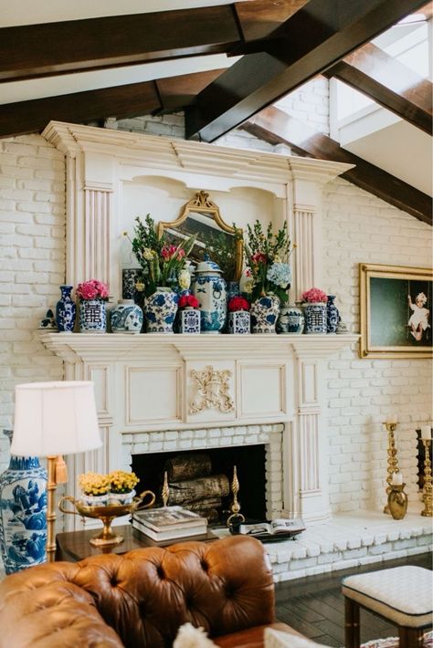 Shop Decorative Porcelain Jar Tea … and other curated products on LTK, the easiest way to shop everything from your favorite creators. Ginger Jar Fireplace, Grand Millennial Fireplace Decor, Grandmillenial Fireplace, Chinoiserie Fireplace, Chinoiserie Mantle, Fireplace Flowers, Couch Ottoman, Wallpaper Fireplace, Ottoman Lamps