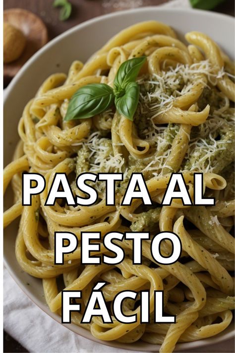 Cocina 400 g de pasta al dente en agua con sal y reserva un poco del agua de cocción. Para el pesto, licúa 2 tazas de albahaca fresca, 1/2 taza de queso parmesano, 1/4 taza de piñones o nueces, 1 diente de ajo y 1/2 taza de aceite de oliva, añadiendo sal, pimienta y un chorrito de jugo de limón opcional. Mezcla la pasta con el pesto, ajusta la textura con el agua de cocción si es necesario, y sirve decorando con más parmesano y albahaca fresca. ¡Listo! Encuentra mas recetas en nuestro recetario. Pasta Pesto, Pasta Al Pesto, Pesto, Pasta