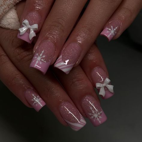 pink xmas nails!! 🎀🎄❄️ - - - - #gelx #gelxnails #nailart #sanantonionails #follow #christmasnails #nailsnailsnails #sanantoniogelx #winternails #follow #explore Christmas Nails With Bows Pink, Pink Christmas Gel Nails, Pink Winter Nails Short, Pink Christmas Nail Ideas, Xmas Nails Pink, Y2k Christmas Nails, Gelx Inspo Nails, Pink Christmas Nails Short, Pink Xmas Nails