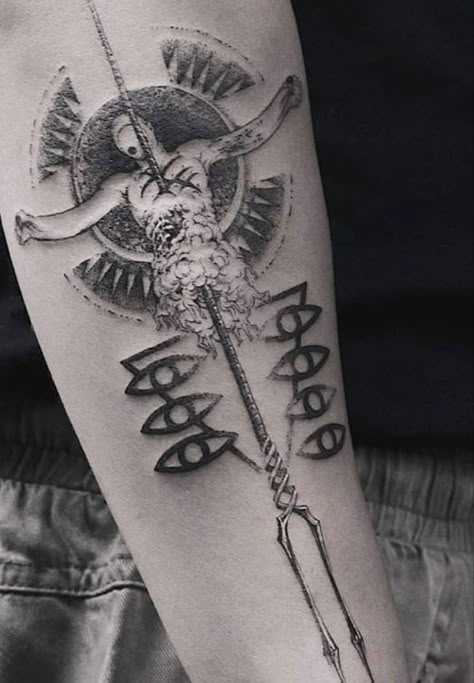 Spear Of Longinus Tattoo, Evangelion Tattoo Ideas, Neon Genesis Evangelion Tattoo, Evangelion Tattoo, 4 Tattoo, Anime Jujutsu Kaisen, Tattoo Art Drawings, Dream Tattoos, Black Ink Tattoos