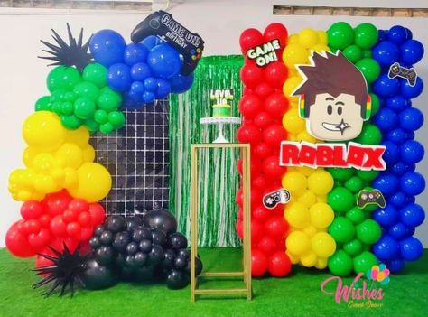 #wisheseventdecor Roblox Decor, Roblox Party Ideas, Roblox Birthday Cake, Roblox Theme, Roblox Birthday Party, Robot Birthday Party, 8th Birthday Cake, Roblox Party, 7th Birthday Party Ideas