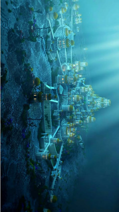 Under Water City Concept Art, Water Kingdom Minecraft, Under Water Fantasy Art, Water Palace Fantasy Art, Atlantis Underwater City, Dnd Underwater City, Underwater Palace Fantasy Concept Art, Underwater Castle Fantasy Art, Underwater City Map