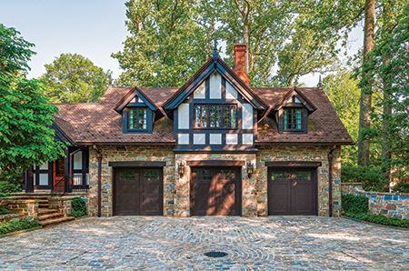 Tudor Garage, Carriage House Garage, Tudor Style Homes, Property Design, Tudor House, Tudor Style, Barn Conversion, Garage Design, Historic Preservation