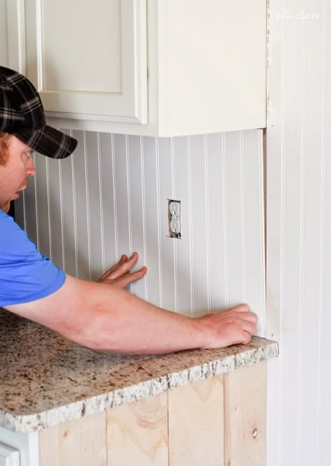 Beadboard Kitchen Backsplash, Beadboard Kitchen, Diy Kitchen Backsplash, Beadboard Backsplash, Diy Backsplash, Backsplash Kitchen, Kitchen Farmhouse, Kitchen Redo, Kitchen Remodel Idea