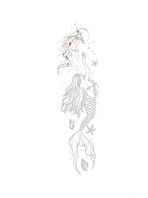 Siren Spine Tattoo, Mermaid Fineline Tattoo, Mermaid Spine Tattoos For Women, Mermaid Tattoo Placement, Unique Mermaid Tattoo, Mermaid Tail Tattoo Designs, Whimsical Mermaid Tattoo, Ocean Themed Spine Tattoos, Mermaid Tattoo Leg