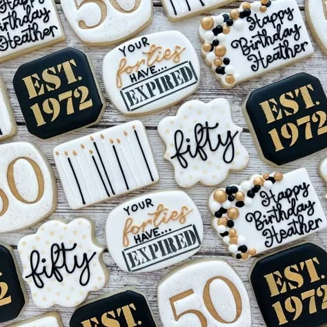 Men's 70th Birthday Cake Ideas, Golden Birthday Ideas For Him For Men, 50th Man Birthday Ideas, 50th Cookie Ideas, Cookies For 50th Birthday Party, 50th Birthday Cake Ideas For Men Dads, Big 50 Birthday Party Ideas, 50 Birthday Cake For Men Turning 50, 50th Birthday Party Ideas Men