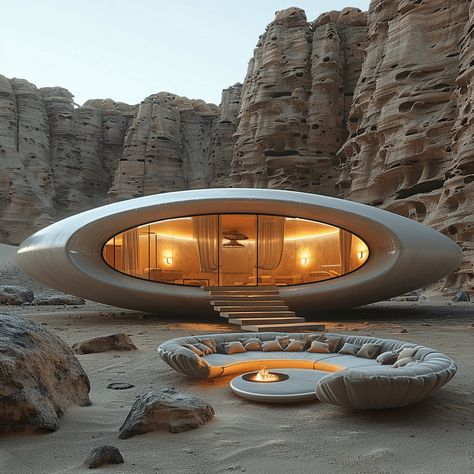 UFO Abode is A Ingenious Residential Concept by Kowsar Noroozi - Visual Atelier 8 Circular Residential Building, House Of The Future Architecture, Retro Futuristic Interior Design, Unique Architecture House, Metallic Architecture, Futuristic House Architecture, Futuristic Architecture Home, Modern Futuristic House, Futuristic Home Design