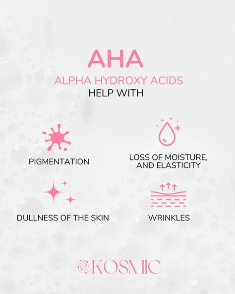 The Benefits of AHA for Your Skin🌟 AHA, or alpha hydroxy acids, are a group of acids that provide amazing benefits for your skin. 1) Exfoliation: AHA helps to remove dead skin cells, leaving your skin looking fresher and more radiant. 2) Improves Skin Texture: Regular use of AHA helps to make skin smoother and softer, reducing the appearance of roughness and unevenness. 3) Reduces Pigmentation: AHA helps to diminish the appearance of pigmentation spots and prevent their formation. 4) Fi... Skincare Content, Esthetician School, Esthetician Business, Alpha Hydroxy Acid, Beauty Advice, Improve Skin Texture, Glycolic Acid, Skin Texture, Esthetician