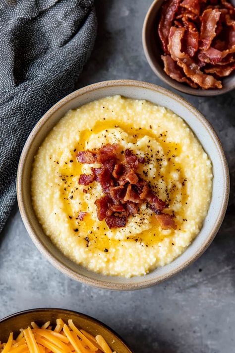 Breakfast Grits Recipe, How To Make Grits, Best Cheese Grits, Sweet Grits, Crockpot Grits, Cooking Grits, Savory Grits, Sausage Grits, Breakfast Grits