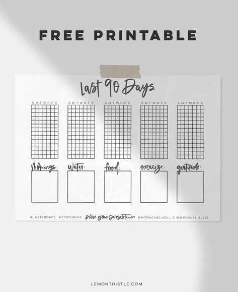 Free printable tracker for the #last90days challenge... love that as you shade them in you can see which days of the week you struggle with most (weekends- ha!) #PrintableTracker #DailyPlanning #FreePrintables 90 Day Habit Tracker Printable Free, 90 Days Challenge Calendar, 90 Day Challenge Tracker, Free Printable Tracker, 5 To Thrive, 90 Days Challenge, Organizational Printables, Saving Money Chart, Printable Tracker