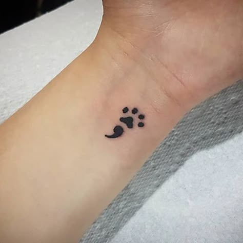 Dog Paw Tattoo Semicolon, Cute Small Tattoos Wrist, Dog Paw Semicolon, Semi-colon Paw Print Tattoo, Paw Print And Semi Colon Tattoo, Semi-colon Tattoo Dog, Dog Semicolon Tattoo, Dog Semi Colon Tattoo, Paw Print Semi Colon