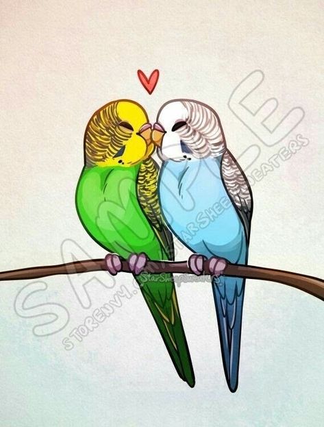 Cute Budgies, Love Birds Drawing, Parakeet Art, Vogel Silhouette, Parrot Drawing, Art Drawings For Kids, Bird Drawings, Cute Little Drawings, Mini Canvas Art