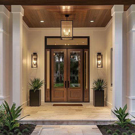 Entrance Door Light, Vintage Entrance Door, Front Door Frosted Glass Design, Front Double Door Ideas, Entryway Exterior, Arched Entryway, Modern Front Doors, Luxury Houses Entrance, Brass Flush Mount