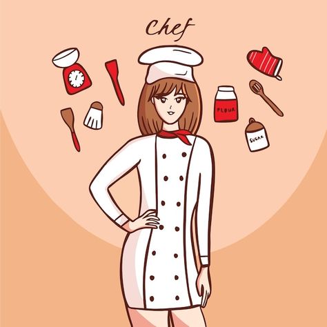 Female Chef Logo, Chef Drawing, Chef Poster, Chef Logo, Logo Hand, Female Chef, Women Poster, Yummy Comfort Food, Woman Illustration