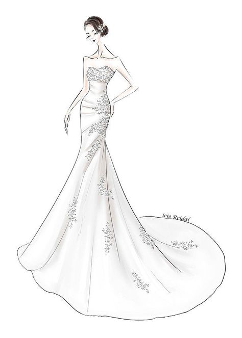 Custom Wedding Dress Sketch, Wedding Dress Sketch, Wedding Dress Drawings, Wedding Dress Illustrations, Fashion Design Inspiration, Dress Sketch, Gown Drawing, Wedding Dress Sketches, Bridal Design