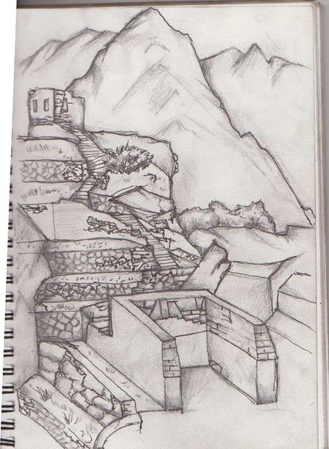 Machu Pichu Ancient Civilizations Projects, Desert Scenes, Machu Picchu Peru, 7 Wonders, Zombies 2, Sketch Books, Travel Sketches, Anatomy Drawing, Sketches Easy