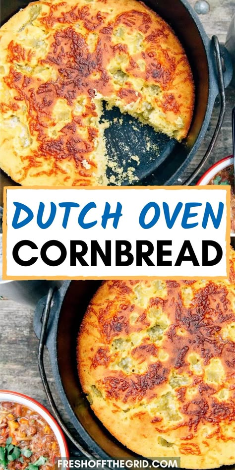 Cornbread Recipe Dutch Oven, Outdoor Dutch Oven Recipes, Dutch Oven Rolls, Cast Iron Dutch Oven Recipes Dinners, Cornbread In Dutch Oven, Dutch Oven Thanksgiving Recipes, Camping Cornbread, Summer Dutch Oven Recipes, Pasta Dutch Oven Recipes