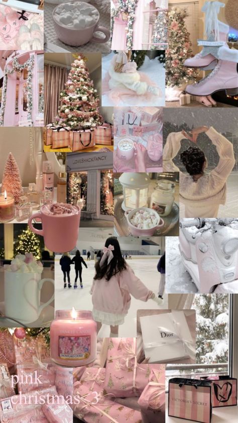 #pink #pinkchristmas #vibes Girlie Christmas Aesthetic, Christmas Aesthetic Pink Wallpaper, Pink Christmas Collage Wallpaper, Pink Christmas Aesthetic Wallpaper Iphone, Pink Christmas Aesthetic Bedroom, Cute Pink Christmas Wallpaper, Pink Xmas Decorations, Pink Christmas Room Decor, Pink Christmas Collage