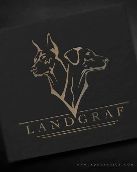 We created this regal custom logo for an iconic California working Doberman breeder. The unique design features a hand drawn line art silhouette of a Doberman Pinscher cropped ears style, as well as a Doberman with uncropped ears. The stunning hand drawn logo was inspired by dogs in the Landgraf kennel. The professional logo designers at www.EqGraphics.com would be delighted to speak with you about your business, vision and ideas during a complimentary design consultation. Book yours today. Doberman Graphic Design, Dog Kennel Logo Ideas, Dog Training Logo Ideas, Dog Logos Ideas Business, Doberman Logo Design, Dog Business Logo Ideas, K9 Logo Design, Dog Logo Design Ideas, Dog Breeder Logo