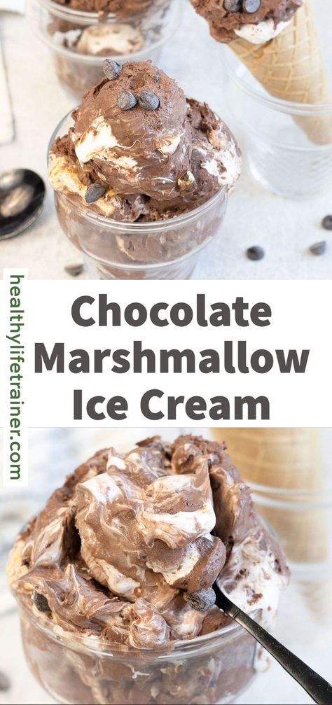 Chocolate Marshmallow Ice Cream is for all the ice cream lovers out there who would like to try a new yet equally delicious twist in their ordinary chocolate ice cream. Chocolate Marshmallow Ice Cream is a 6-ingredient recipe that will spoil you with every sweetness and smoothness that comes with being served with ice cream. #marshmallowicecream #chocolateicecream #nochurnicecream Chocolate Marshmallow Ice Cream Recipe, Chocolate Marshmallow Ice Cream, Marshmallow Ice Cream Recipe, Marshmallow Ice Cream, Homemade Ice Cream Recipes Machine, Ice Cream Recipes Machine, Easy Ice Cream Recipe, Ice Cream Maker Recipes, Chocolate Marshmallow