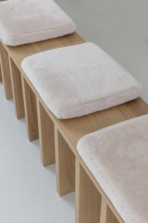 Long Bench in Oak by Tinatin Kilaberidze Cafe Bench, Bedside Bench, How To Bend Wood, Entry Bench, Long Bench, Counter Design, Bench Stool, Wooden Bench, Furniture Inspiration