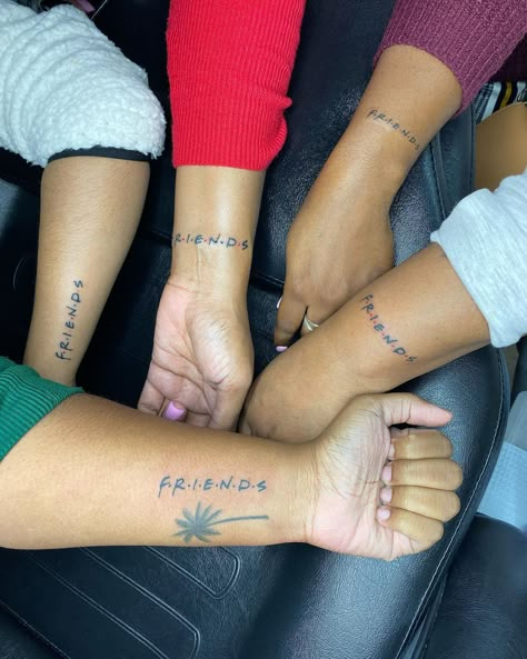 Bestie Tattoos Matching For 4, 4 Group Matching Tattoos, Matching Tattoos With Friend Group, Four Friend Tattoos, Group Friends Tattoo Ideas, Matching Tattoos For Best Friends Black Women, Matching Tattoos For Big Friend Groups, Black Best Friend Tattoos, Matching Tattoo For Friends