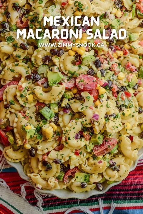 Mexican Macaroni Salad Mexican Mostaccioli, Mexican Macaroni Salad Recipe, Mexican Macaroni, Mexican Macaroni Salad, Macaroni Salad Ingredients, Jalapeno Cheddar Cornbread, Asparagus Wraps, Blt Pasta Salads, Macaroni Salad Recipe