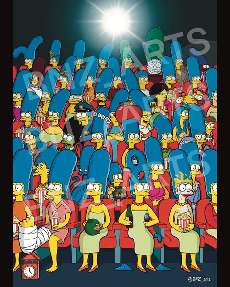 Marge’s only at this cinema Can you spot your favourite? FREE UK DELIVERY > A3 vertical poster 29.7 x 42.0cm, 11.69 x 16.53 inches > unframed > Signed by artist > A3 Heavyweight artprint > 300gsm white matte board - for a smooth finish > Designed by BNZarts > Quality Guaranteed The Simpsons Show, Simpson Art, Simpson Wallpaper Iphone, Simpsons Drawings, Marge Simpson, Cartoon Character Tattoos, Simpsons Art, 90s Cartoons, The Simpson