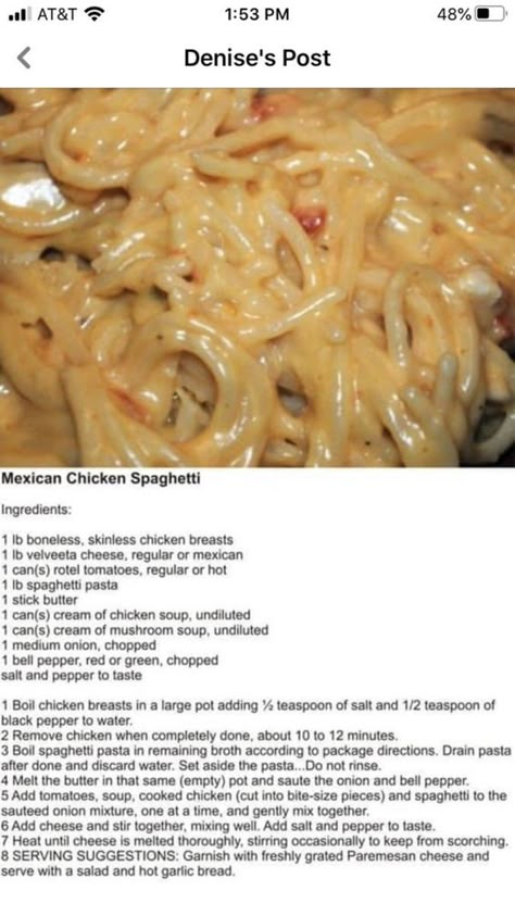 Mexican Chicken Spaghetti, Spaghetti Ingredients, Chicken Spaghetti Recipes, Spaghetti Carbonara, Chicken Spaghetti, Mexican Chicken, God Mat, Easy Casserole Recipes, Spaghetti Recipes