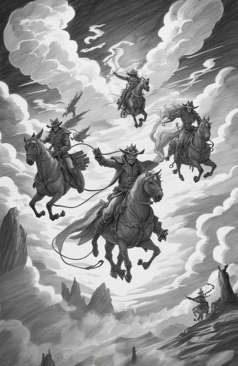 ghost riders in the sky Ghost Riders In The Sky, Riders In The Sky, Heaven Art, Cowboy Up, Stairway To Heaven, Ghost Rider, Horse Riding, Sleeve Tattoos, Art Boards