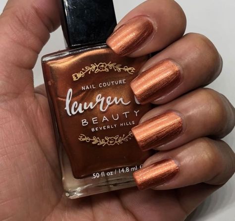 Copper And Turquoise Nails, Copper Metallic Nails, Brown Copper Nails, Copper Nails For Fall, Copper Nails Acrylic, Copper Nail Color, Copper Chrome Nails, Cooper Nails, Bronze Nails Designs