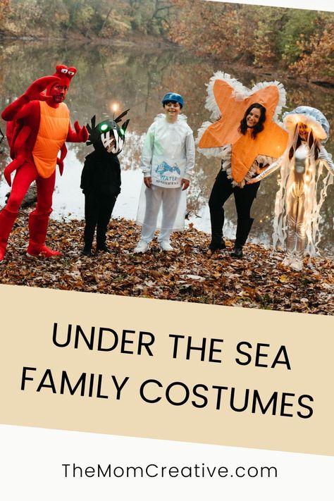 Sea Animal Halloween Costumes, Water Themed Halloween Costume, Under The Sea Group Costume, Ocean Theme Family Costume, Sea Creature Family Costume, Ocean Animal Halloween Costumes, Under The Sea Diy Costumes, Ocean Themed Halloween Costumes, Sea Creature Halloween Costumes