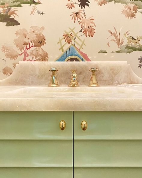 Powder Bath Wallpaper, Jenkins Interiors, Painted Vanity Bathroom, Vanity Inspiration, Traditional Bathroom Designs, Powder Room Decor, Welcome To My House, Powder Room Design, Powder Rooms