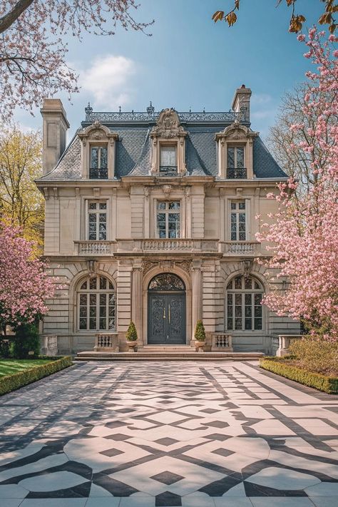 Checkered Driveway, Paris Home Exterior, French Mansion Floor Plan, French Manor House, Elegant Mansion, English Homes, French Manor, French Homes, French Chateau Style