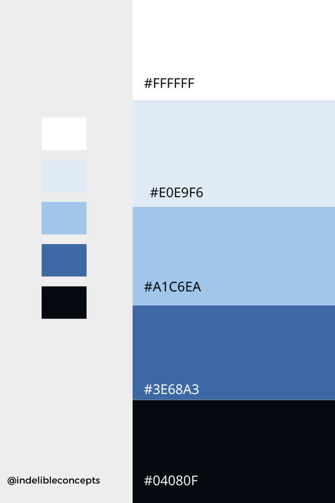 Blue, White, and Black Color Palette | #colorinspiration #colors #blue #lightblue #black #white #art #content #graphicdesigns #branding Blue And Black Palette Color, Blue Grey White Color Scheme, Blue Black White Color Palette, Navy Blue Branding Color Palette, Doctor Color Palette, Black White Blue Color Palette, Ui Design Color Palette, Blue Black Color Palette, White And Black Color Palette